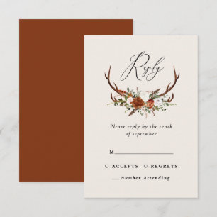 Stag terracotta roze florale elegant trouwbudget RSVP kaartje