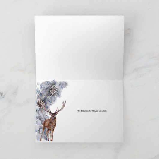 Stag winter dennenbos landschap waterverf kaart (Binnen)