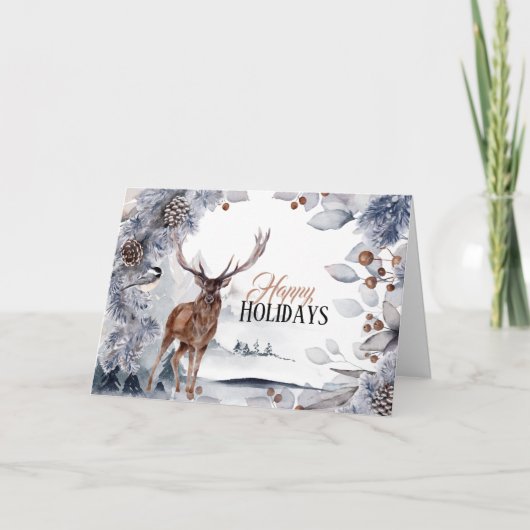 Stag winter dennenbos landschap waterverf kaart (Voorkant)