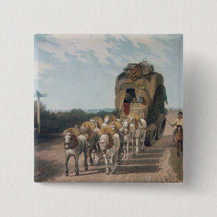 Stage Wagon, gegraveerd door J. Baily Vierkante Button 5,1 Cm