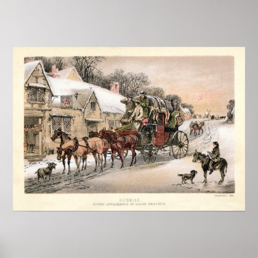 Stagecoach bij Sunrise buiten de Inn Poster (Voorkant)