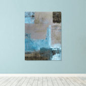 'Staged' Blauwgroen en Bruin Abstract Art Canvas P (Insitu (Houten vloer))