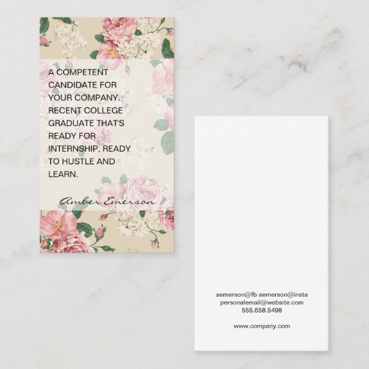 Stageplaats Bloempatroon Visitekaartje (Voorkant / Achterkant)