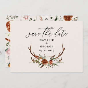 Stagrustige botanische bruiloft terracotta elegant save the date