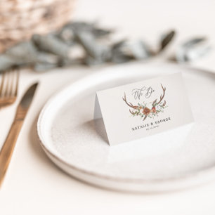 Stagrustige botanische bruiloft terracotta floral plaatskaartje