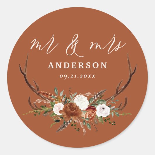 Stagrustige botanische bruiloft zwarte terracotta ronde sticker (Voorkant)