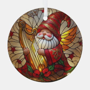 Stain Glass Angel Gnome Het spelen van een Harp Glas Ornament