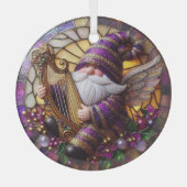 Stain Glass Angel Gnome spelen harp Glas Ornament (Voorkant)