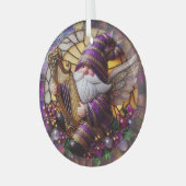 Stain Glass Angel Gnome spelen harp Glas Ornament (Voorkant links)
