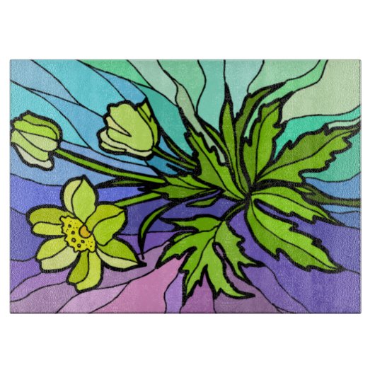 Stain Glass Daisies Cutting Board Snijplank (Voorkant)
