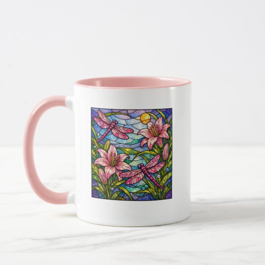 Stain Glass Lilies and Dragon Flies Pink Mok (Links)