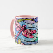 Stain Glass Lilies and Dragonflies Pink Mok (Voorkant links)