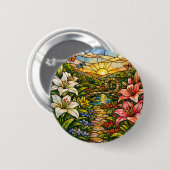 Stain Glass Lilies and Sunshine Ronde Button 5,7 Cm (Voorkant /achterkant)