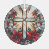 Stain Glass Moeder van Pearl Cross Glas Ornament (Voorkant)