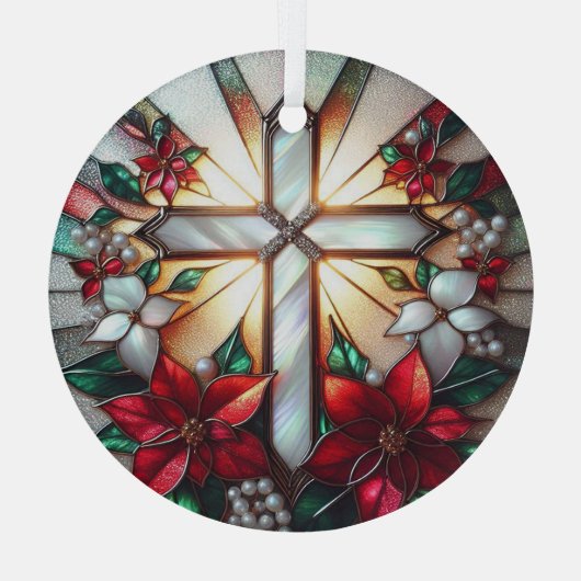 Stain Glass Moeder van Pearl Cross Glas Ornament (Achterkant)