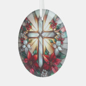 Stain Glass Moeder van Pearl Cross Glas Ornament (Voorkant links)