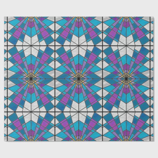 Stain Glass Ray Blue en Paars Cadeaupapier (Vlak)