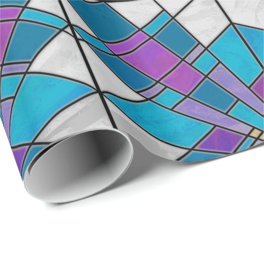 Stain Glass Ray Blue en Paars Cadeaupapier (Rol Hoek)