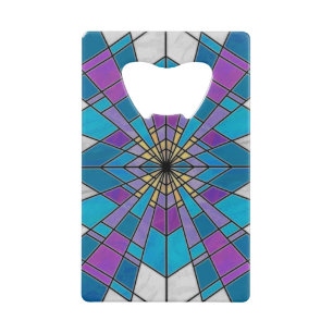 Stain Glass Ray Blue en Paars Creditkaart Flessenopener