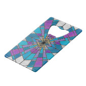 Stain Glass Ray Blue en Paars Creditkaart Flessenopener (Voorkant Gekanteld)