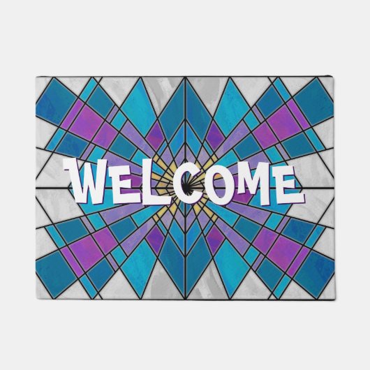 Stain Glass Ray Blue en Paars Deurmat (Voorkant)