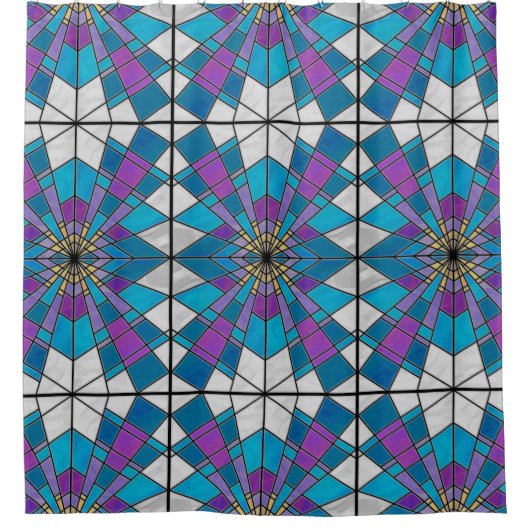 Stain Glass Ray Blue en Paars Douchegordijn (Voorkant)