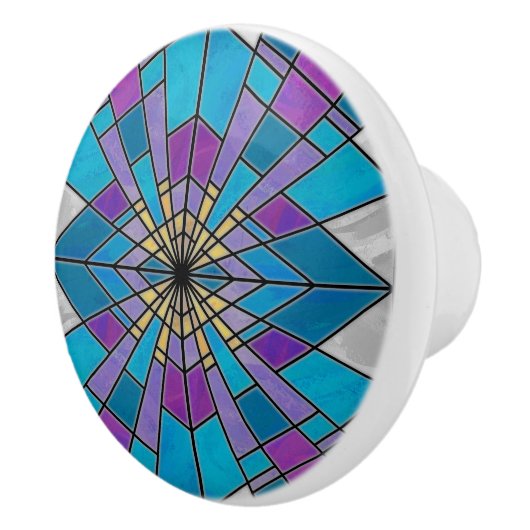 Stain Glass Ray Blue en Paars Keramische Knop (Rechts)