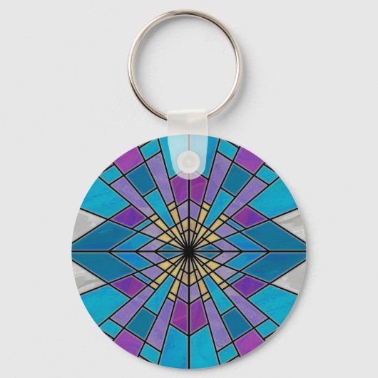 Stain Glass Ray Blue en Paars Sleutelhanger (Voorkant)