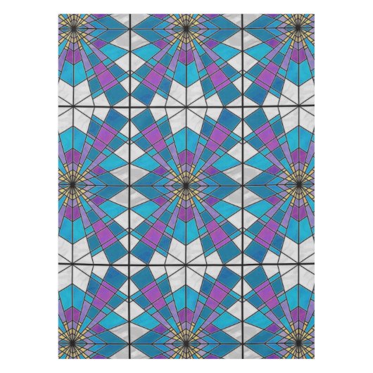 Stain Glass Ray Blue en Paars Tafelkleed (Voorkant)