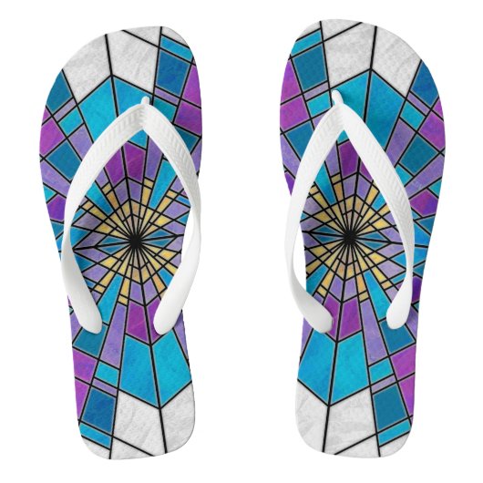 Stain Glass Ray Blue en Paars Teenslippers (Voetbed)