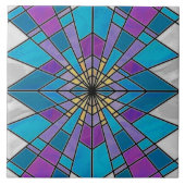 Stain Glass Ray Blue en Paars Tegeltje (Voorkant)