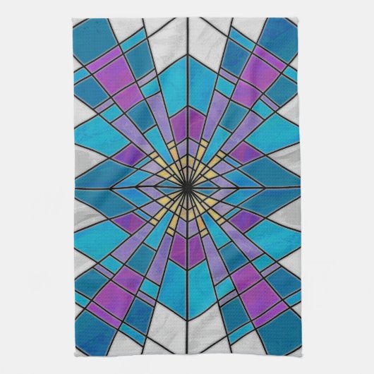 Stain Glass Ray Blue en Paars Theedoek (Verticaal)