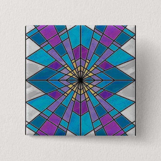 Stain Glass Ray Blue en Paars Vierkante Button 5,1 Cm (Voorkant)