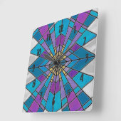 Stain Glass Ray Blue en Paars Vierkante Klok (Hoek)