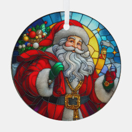 Stain Glass Santa Claus Glas Ornament