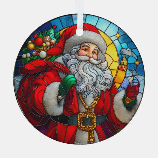 Stain Glass Santa Claus Glas Ornament (Achterkant)
