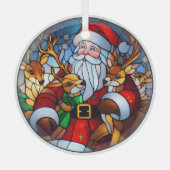 Stain Glass Sinterklaas en rendieren Glas Ornament (Voorkant)