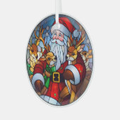 Stain Glass Sinterklaas en rendieren Glas Ornament (Voorkant links)
