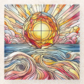 Stain Glass Sunset Ocean Glazen Onderzetter (Voorkant)