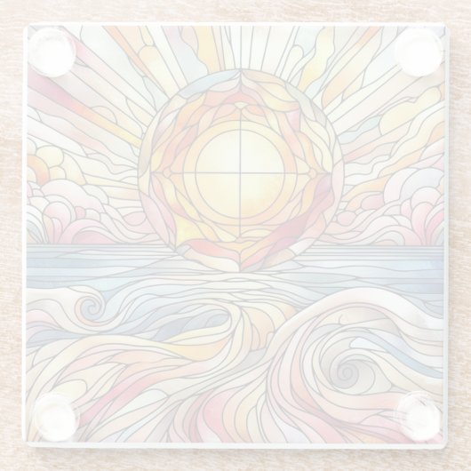 Stain Glass Sunset Ocean Glazen Onderzetter (Achterkant)