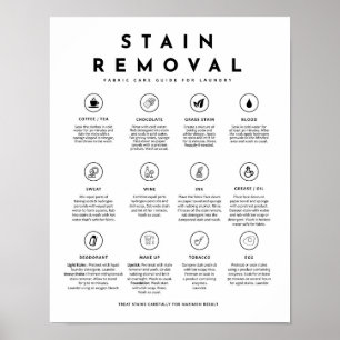 Stain Removal Laundry Symbols Guide Care Poster