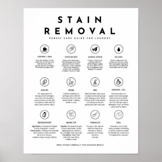 Stain Removal Laundry Symbols Guide Care Poster