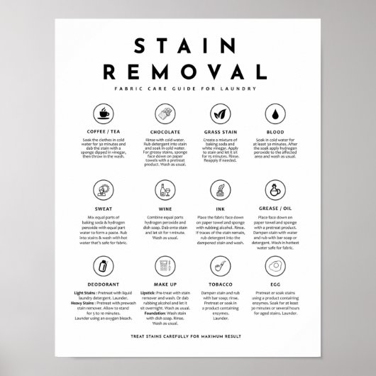 Stain Removal Laundry Symbols Guide Care Poster (Voorkant)