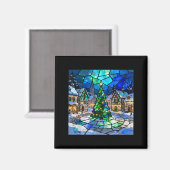 Stained Gl Christmas Tree Winter Village Holiday A Magneet (Voorkant / Achterkant)