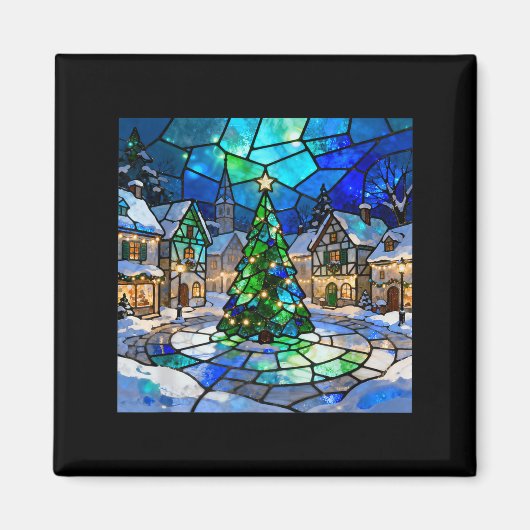 Stained Gl Christmas Tree Winter Village Holiday A Magneet (Voorkant)