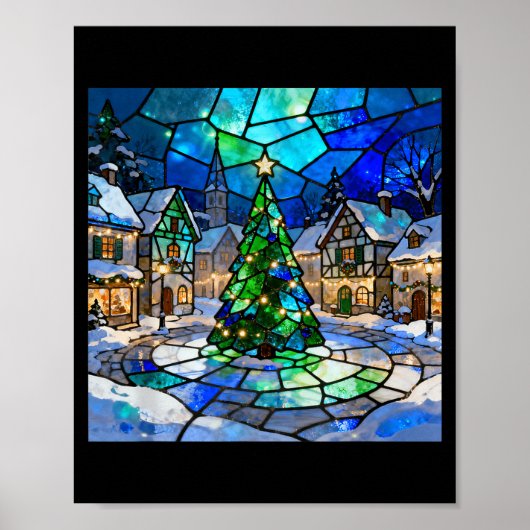 Stained Gl Christmas Tree Winter Village Holiday A Poster (Voorkant)