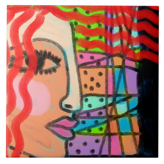 Stained Glass Abstract Digital Painting Tegeltje (Voorkant)