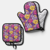 Stained Glass Abstract Purple Yellow Pink Ovenwant & Pannenlap Set (Voorkant / Achterkant)