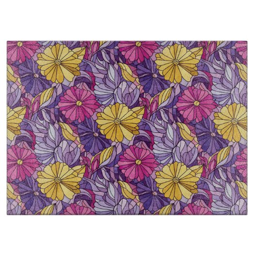 Stained Glass Abstract Purple Yellow Pink Snijplank (Voorkant)