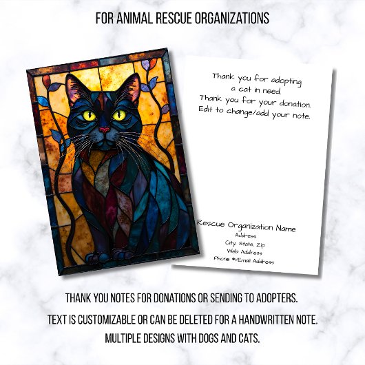 Stained Glass Animal Rescue Organization Black Cat Bedankkaart